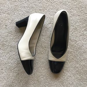 Patent leather black & white pumps